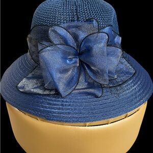Chic Blue Women's Hat with Floral Detail